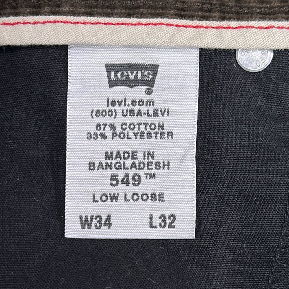 Levi's 549 Corduroy The Original Jeans Low Loose Brown Size 34x32 - Picture 8 of 16